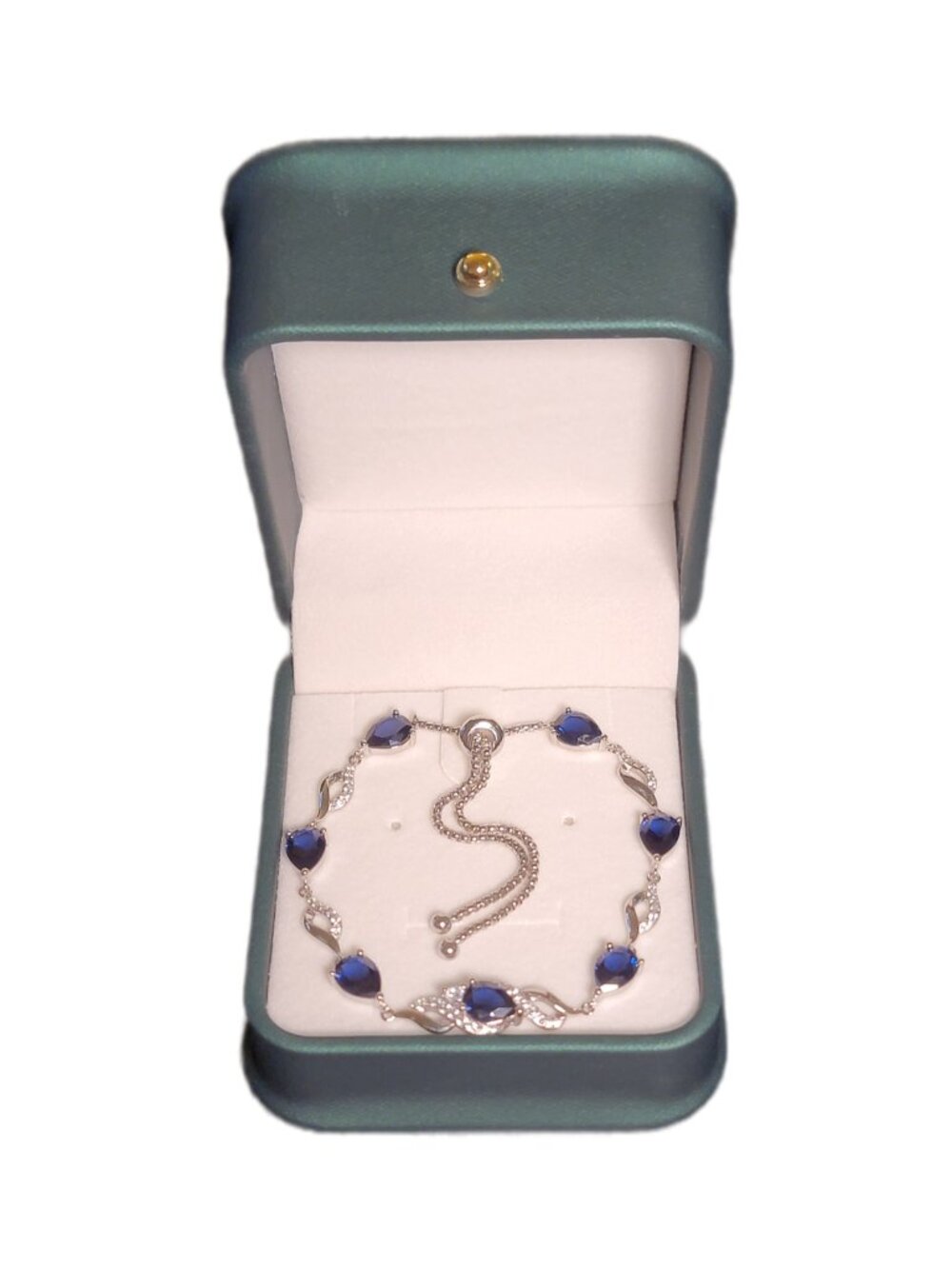 Infinity Adjustable Bracelet 925 Sterling Silver White Gold Plated Sapphire
